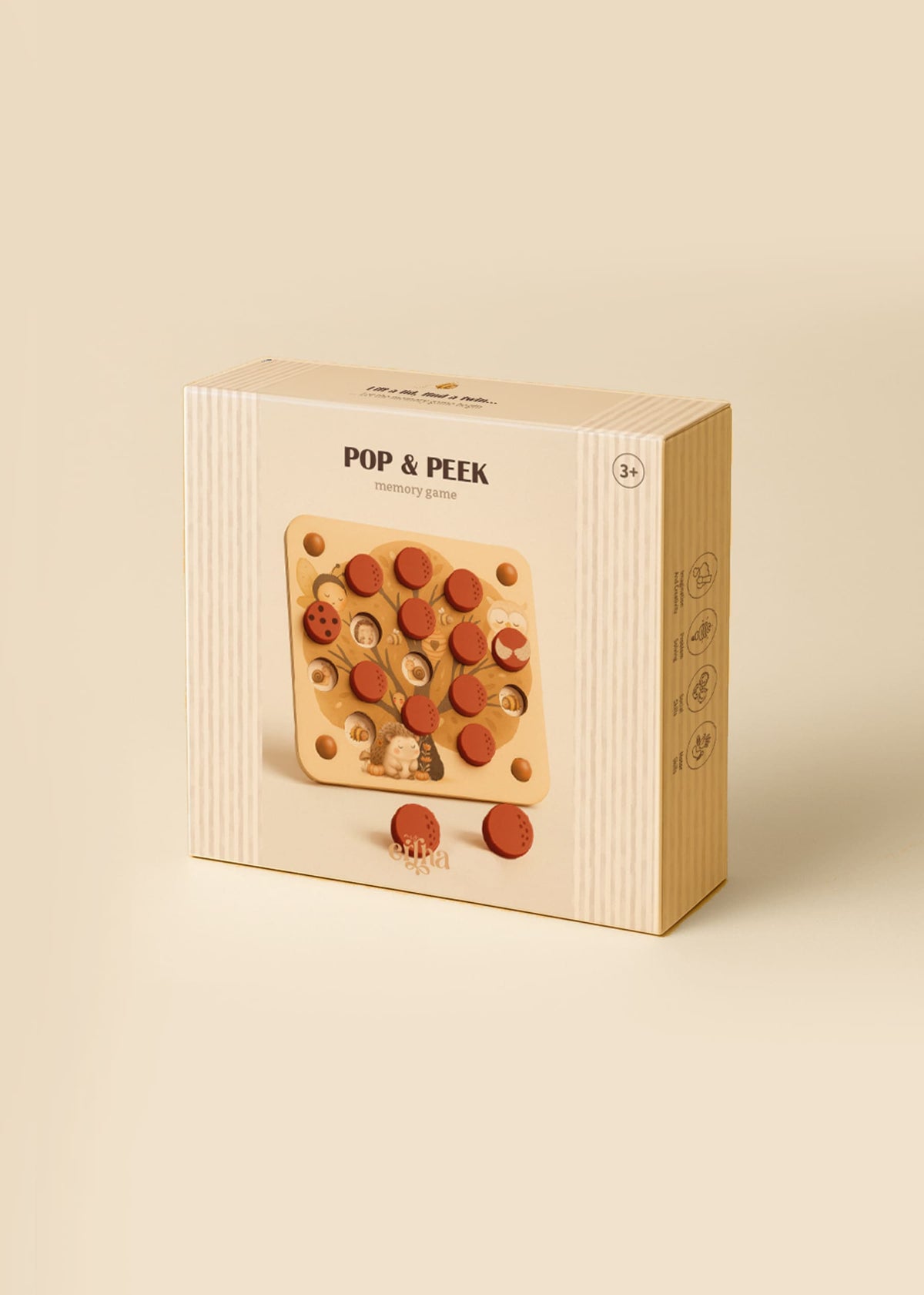 Découvrez Pop & Peek 🌳, le jeu de mémoire en bois avec animaux de la forêt. Stimule la mémoire, la concentration et la motricité fine pour les enfants dès 3 ans.